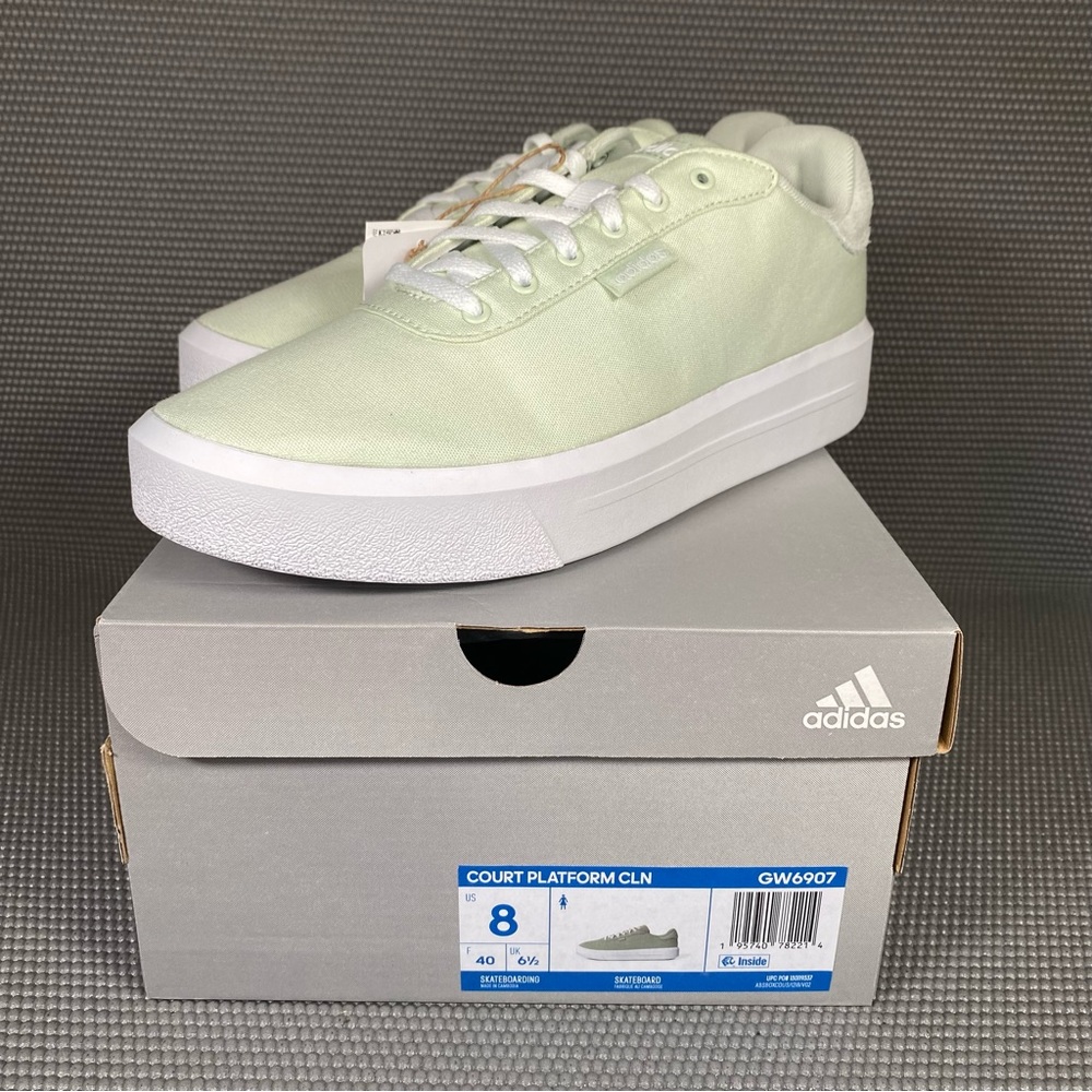 Adidas Court Platform CLN GW6907 Women's Linen Skate Shoes US 8 Green/White